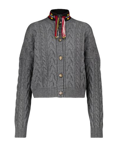 Etro Cable-knit Wool-blend Cardigan - Gray