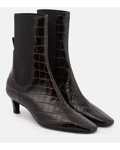 Totême Croc-effect Leather Ankle Boots - Black
