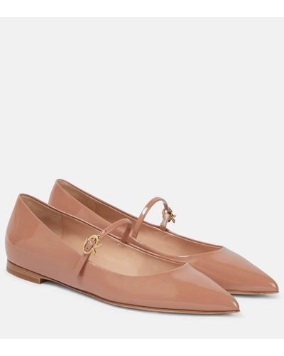 Gianvito Rossi Ribbon Patent Leather Ballet Flats - Brown