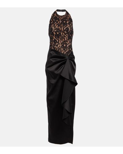 Rasario Draped Corded Lace And Satin Halterneck Gown - Black