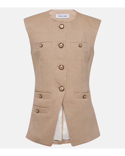 Veronica Beard Tamara Linen-blend Twill Vest - Natural