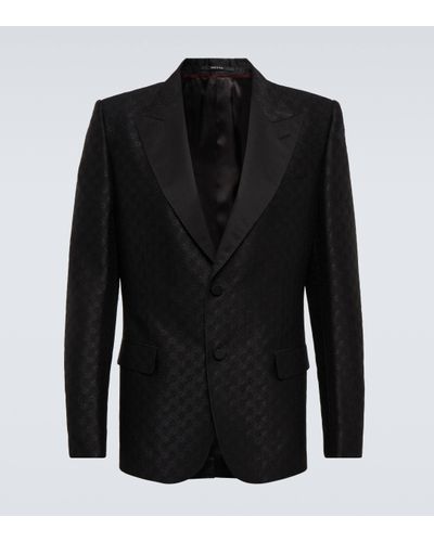 Gucci Blazer Horsebit en jacquard de laine et soie - Noir