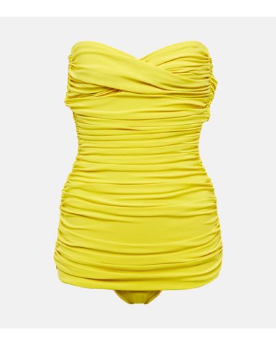 Norma Kamali Walter Mio Ruched Bandeau Swimsuit - Yellow