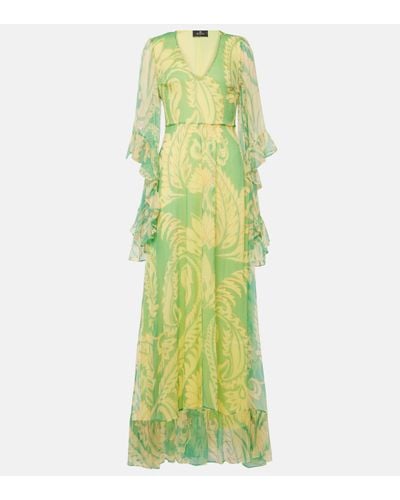 Etro Printed Ruffled Silk Maxi Dress - Green