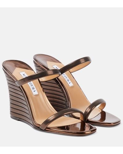 Aquazzura Riviera 95 Faux Leather Wedge Sandals - Brown