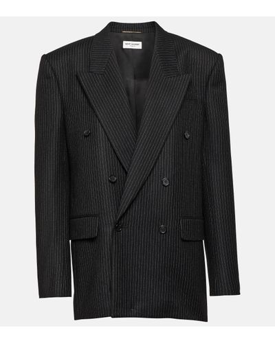 Saint Laurent Pinstripe Oversized Wool Blazer - Black