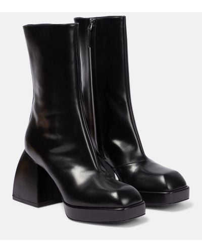 NODALETO Bulla Corta Leather Platform Ankle Boots - Black