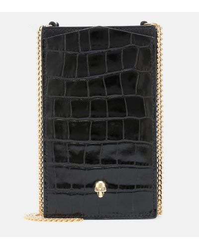 Alexander McQueen Skull Croc-effect Leather Card Holder - Black