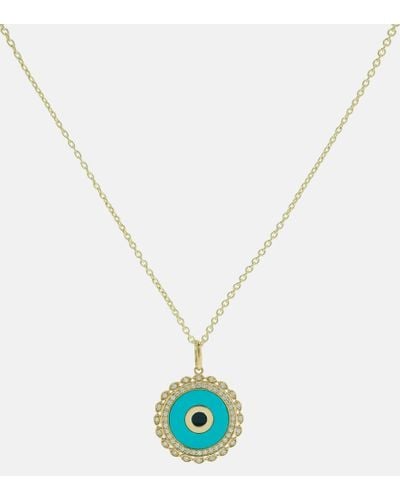 Sydney Evan Large Evil Eye 14kt Gold Chain Necklace With Diamonds And Turquoise - Metallic