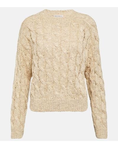 Brunello Cucinelli Sequin-embellished Cable-knit Sweater - Natural