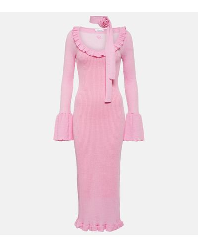 Blumarine Ruffled Wool Midi Dress - Pink