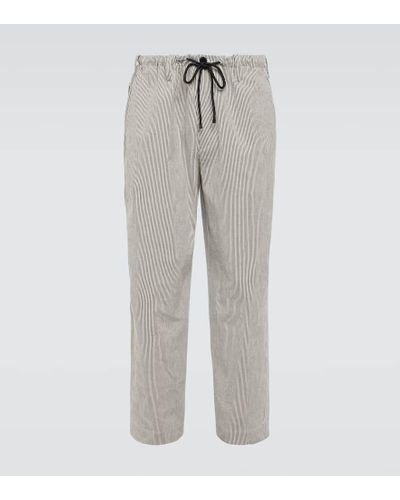 Dries Van Noten Striped Cotton Straight Pants - Gray