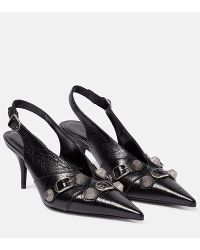 Balenciaga Cagole 70 Leather Slingback Court Shoes - Black