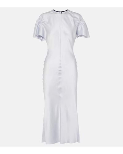 Victoria Beckham Gathered Crepe Satin Midi Dress - White