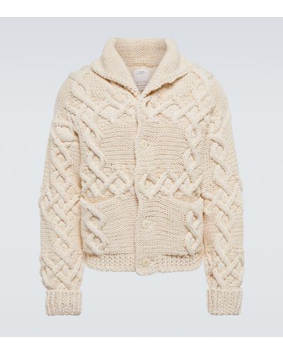 Visvim Cable-knit Cotton And Linen Cardigan - Natural