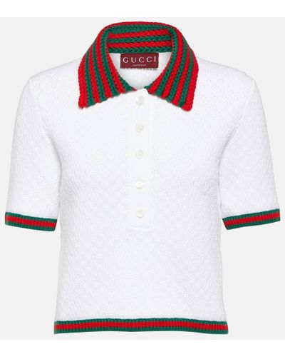 Gucci Polo de encaje de algodon con Web - Blanco