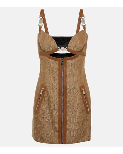 Versace Monogram Mini -Kleid mit Lederverkleidungen - Braun