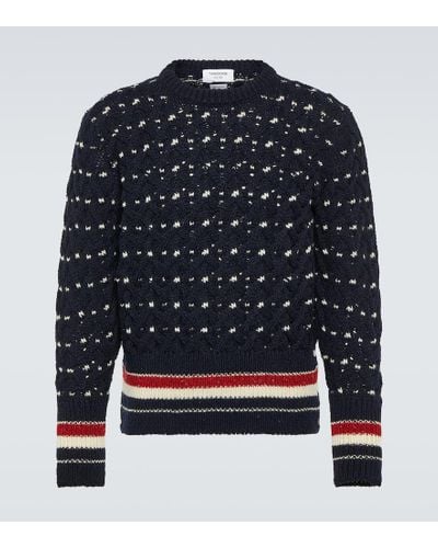 Thom Browne Cable-knit Wool-blend Sweater - Blue
