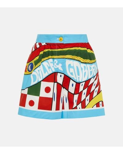 Dolce & Gabbana Printed High-rise Cotton Shorts - Red