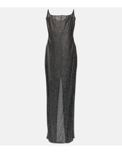 GIUSEPPE DI MORABITO Embellished Bustier Mesh Gown - Grey