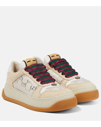 Gucci Double Screener Logo-plaque Woven Low-top Trainers - Brown