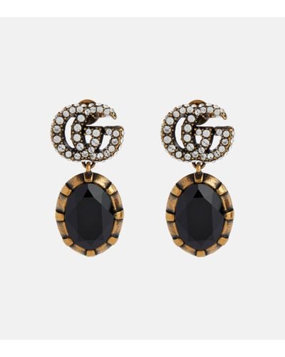 Gucci Double G Earrings With Black Crystals