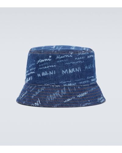 Marni Printed Cotton Denim Bucket Hat - Blue
