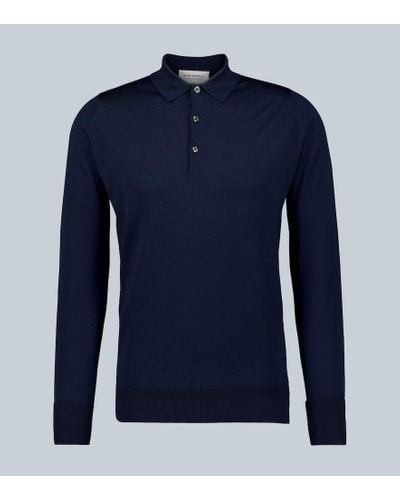 John Smedley Cotswold Long-sleeved Polo Shirt - Blue