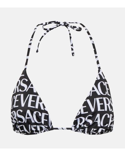 Versace Logo Print Halterneck Bikini Top - Black