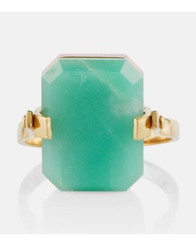 Aliita Deco Sandwich 9kt Yellow Gold Ring With Opal And Chrysoprase - Green