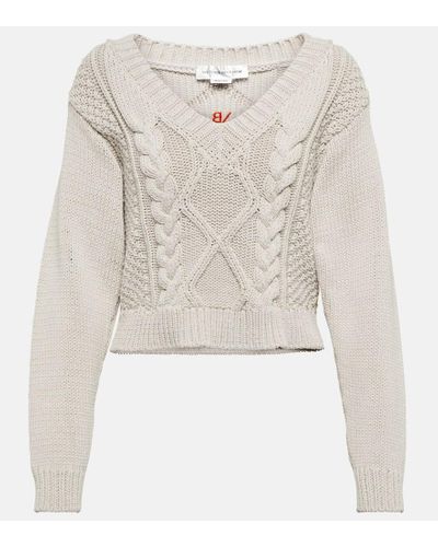 Victoria Beckham Cable-knit Cotton-blend Sweater - Natural