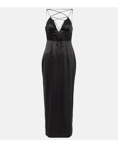 Alessandra Rich Vestido largo en saten de mezcla de seda - Negro
