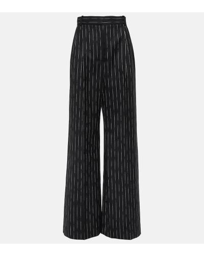 Alexander McQueen Chalk Stripe Wool Wide-leg Pants - Black