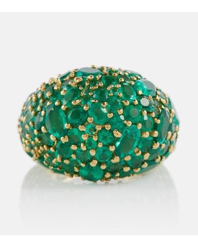 Octavia Elizabeth Anello Green Earth Dome in oro 18kt con smeraldi - Verde