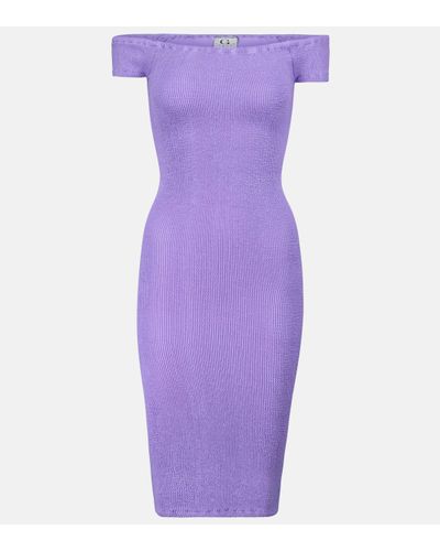 Hunza G Grace Off-the-shoulder Seersucker Minidress - Purple