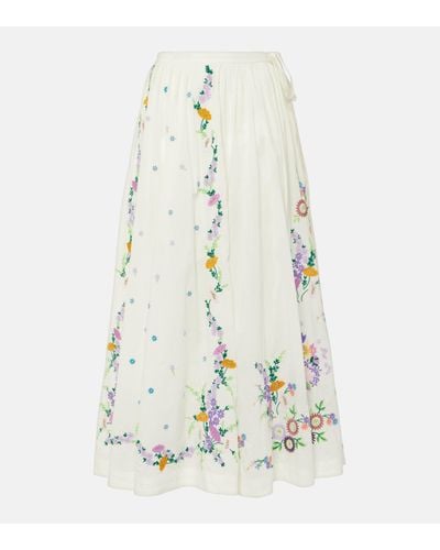ALÉMAIS Willa Embroidered Cotton Maxi Skirt - White