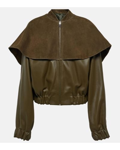 JW Anderson Suede-trimmed Leather Bomber Jacket - Green