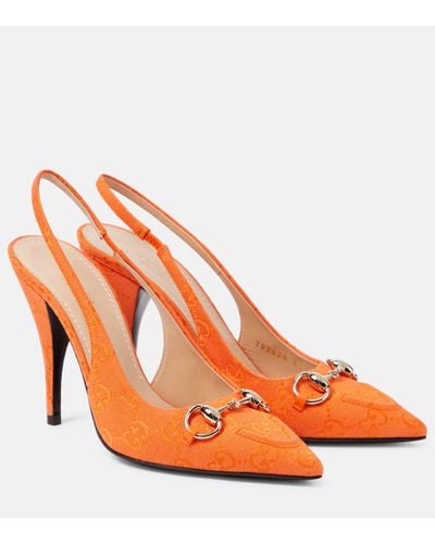 Gucci Horsebit GG Canvas Slingback Court Shoes - Orange