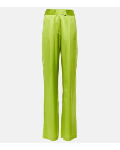 The Sei High-rise Silk Satin Wide-leg Trousers - Green
