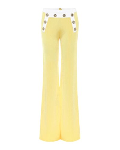 Balmain High-rise Knit Flared Trousers - Yellow
