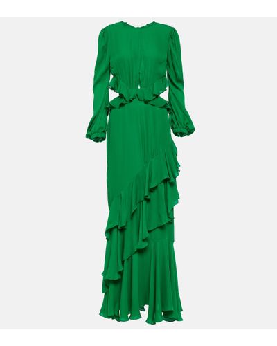 Johanna Ortiz Claves Gitanos Ruffled Cutout Silk-voile Maxi Dress - Green