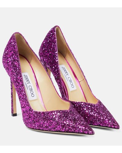 Jimmy Choo Casse 100 Glitter-embellished Pumps - Purple