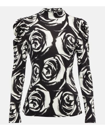 Diane von Furstenberg Doha Floral Turtleneck Jersey Top - Black