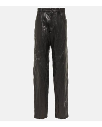 Mugler Low-rise Leather Straight Pants - Gray