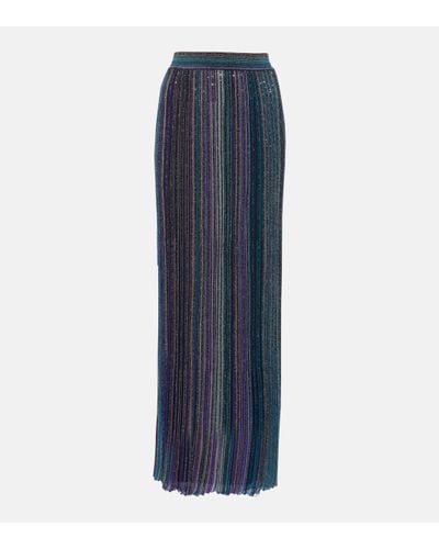 Missoni Striped Ribbed-knit Lame Maxi Skirt - Blue