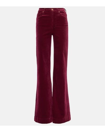 7 For All Mankind High-Rise-Schlaghose aus Samt - Rot