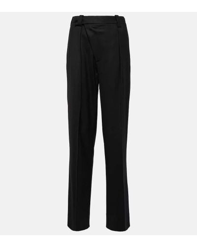 Victoria Beckham Asymmetric Wool-blend Straight Pants - Black