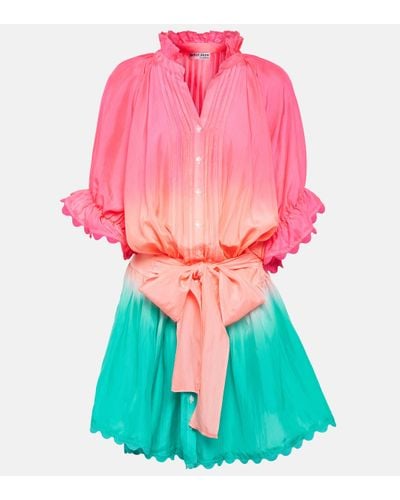 Juliet Dunn Colorblocked Scalloped Silk Minidress - Pink