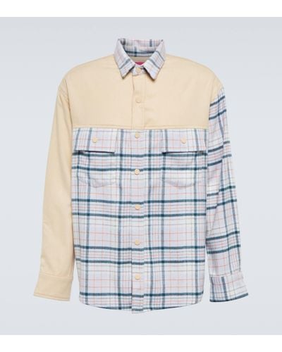 The Elder Statesman Checked Wool, Silk And Cashmere Shirt - Blue