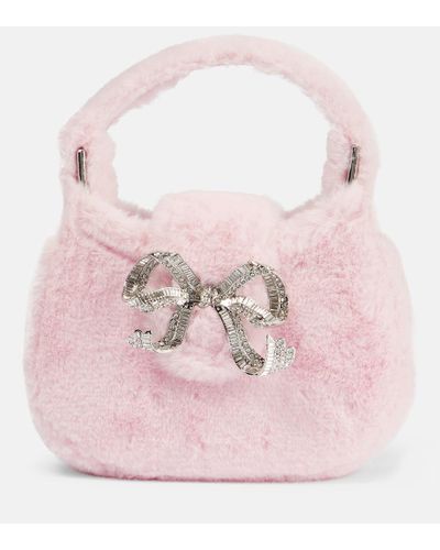 Self-Portrait The Bow Micro Faux Fur Tote Bag - Pink
